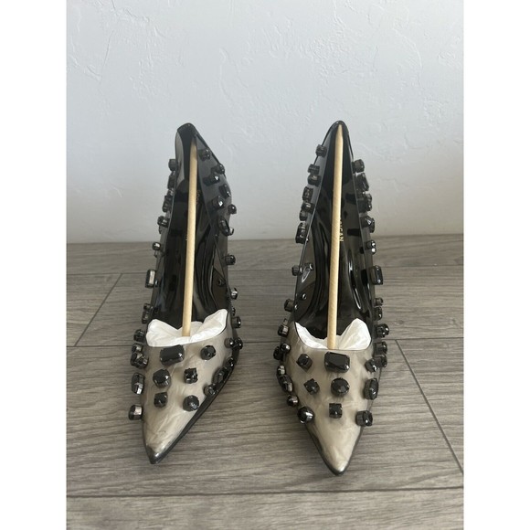 Good American Jeweled Emma Light‎ Smoke Stiletto Heel Size 12 NIB - Picture 2 of 13